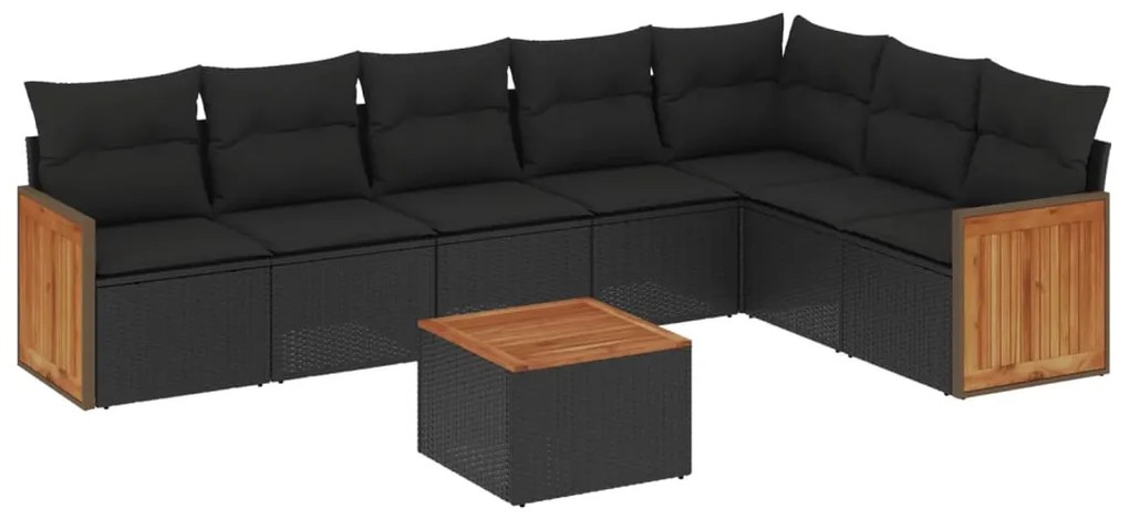 Set Divani da Giardino con Cuscini 8 pz Nero in Polyrattan