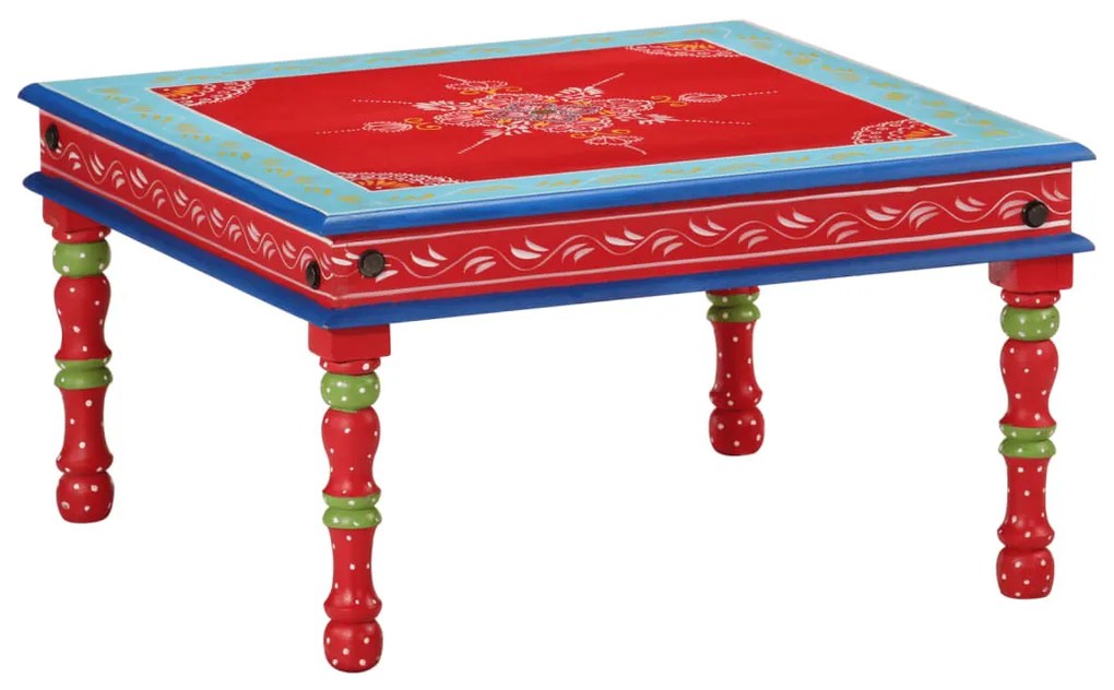 Tavolino Salotto Rosso Dipinto A Mano Legno Massello Di Mango /