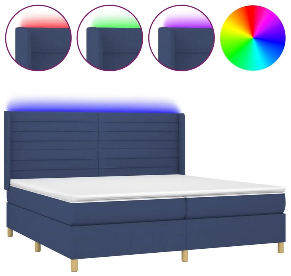 Letto a Molle Materasso e LED Blu 200x200cm in Tessuto