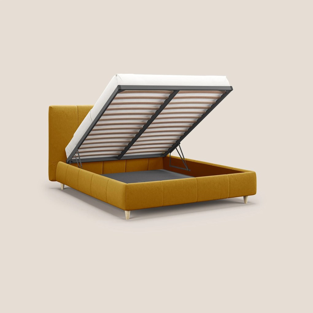 Laura letto imbottito contenitore e sfoderabile in microfibra velluto impermeabile T09 giallo
