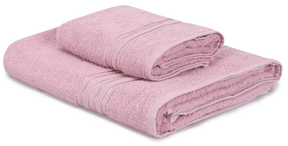 Asciugamani e teli da bagno in cotone rosa in set di 2 pezzi Dora - Foutastic