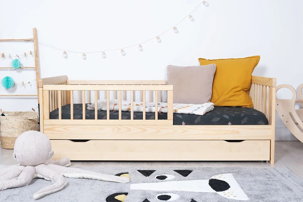 Letto per bambini con barriera TEDDY - naturale - letto senza spazio di archiviazione 140x70 cm