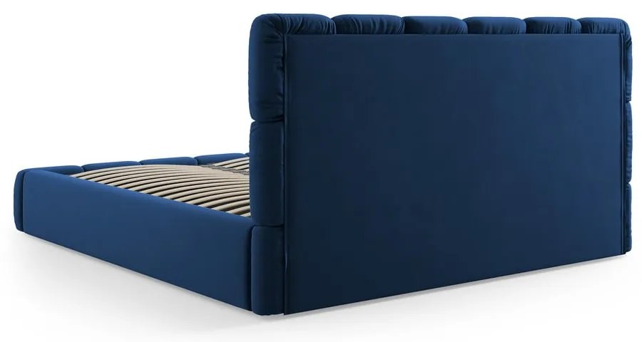 Letto matrimoniale imbottito in blu scuro in velluto con contenitore con rete inclusa 180x200 cm Bellis – Micadoni