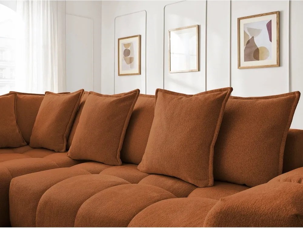 Divano angolare color terracotta allungabile e con contenitore (penisola a sinistra/a L) con rivestimento in ciniglia Everest – Bobochic Paris