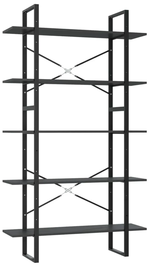 Libreria a 5 ripiani grigia 100x30x175 cm in legno multistrato