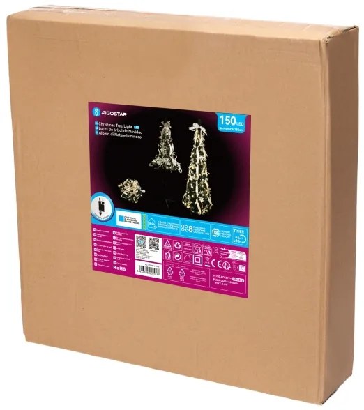 Aigostar - Albero di Natale LED da esterno 150 LED/230 V 1,8 m IP44 bianco/oro luce fredda