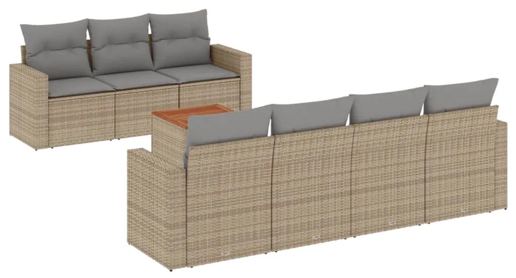 Set divano da giardino 8 pz con cuscini beige misto polyrattan