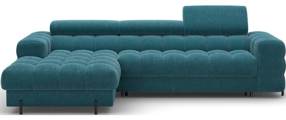 Divano angolare blu allungabile/con contenitore (con penisola a sinistra/con chaise lounge) con rivestimento in bouclé Felro – ELTAP