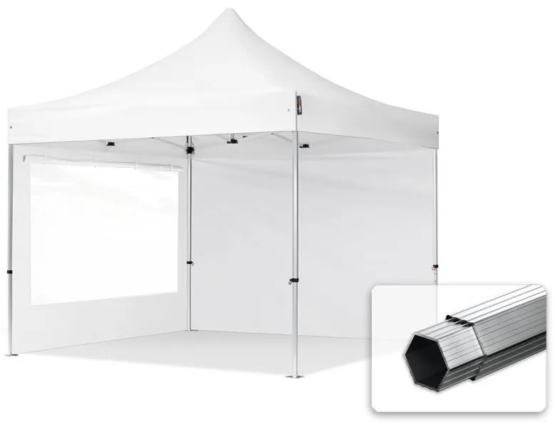 TOOLPORT 3x3m gazebo pieghevole PES con laterali (finestre panoramiche), PROFESSIONAL alluminio, bianco - (600170)