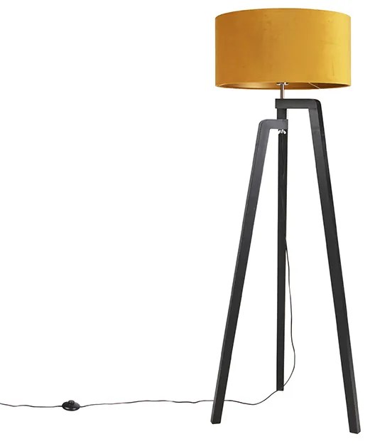 Lampada da terra tripode nero paralume giallo oro 50 cm - PUROS