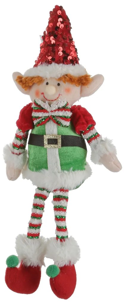 Elfo Natale gambemolli 30 cm cappello rosso