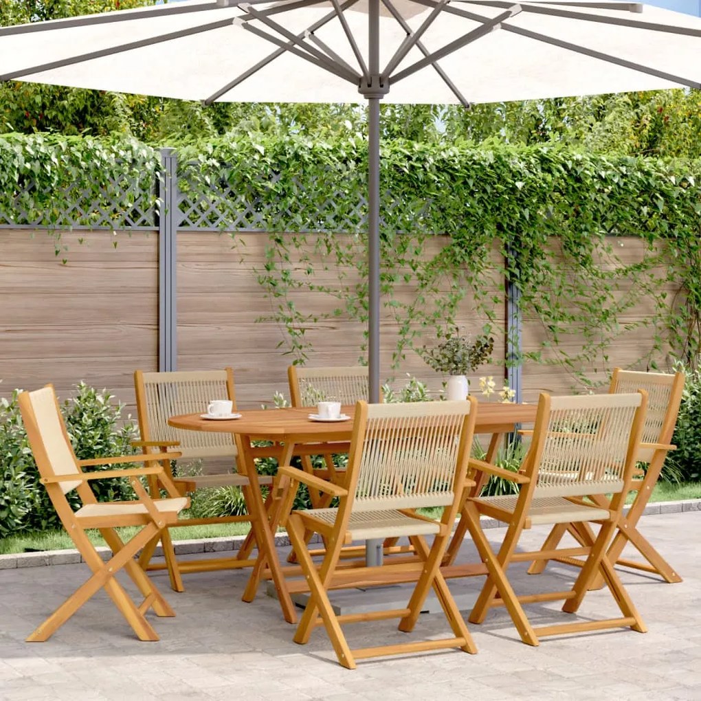 Set pranzo da giardino 7 pz beige polipropilene/ legno massello