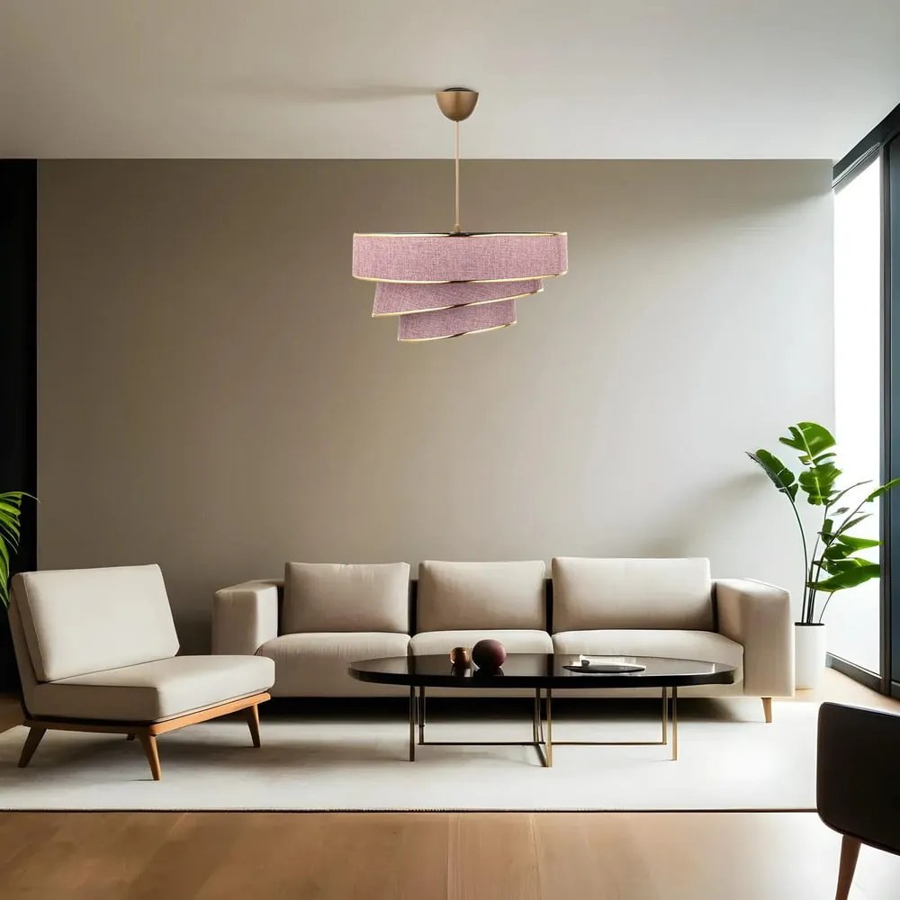 Lampadario rosa/dorato con paralume in tessuto ø 40 cm Couper – Opviq lights