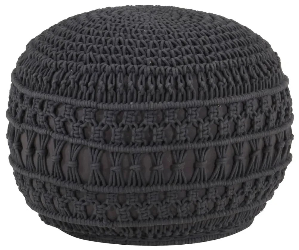 Pouf Lavorato A Mano Macramé Antracite 45x30 Cm İn Cotone /