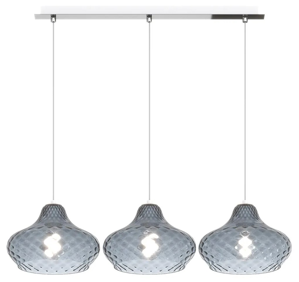 Lampadario Contemporaneo Dress Metallo Cromo Vetro Blu 3 Luci E27