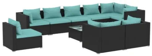 Set Divani da Giardino 10 pz con Cuscini in Polyrattan Nero