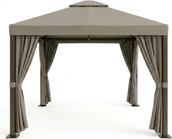 Gazebo In Alluminio 3x4 Con Tende Laterali Struttura Marrone Telo Tortora Romance