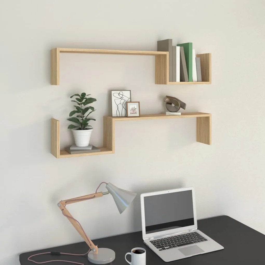 Mensole A Muro 2pz Rovere Sonoma 100x15x20 Cm Legno Multistrato /