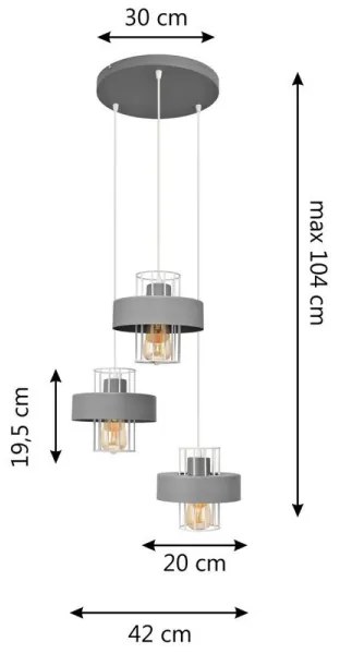 Lampadario a sospensione con filo VOLTA 3xE27/15W/230V diametro 42 cm grigio