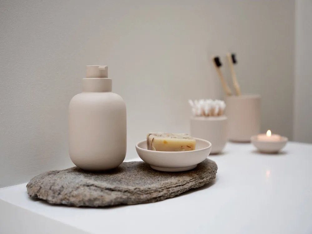 Organizer da bagno beige in gres per dischetti di cotone Sensu – Zone