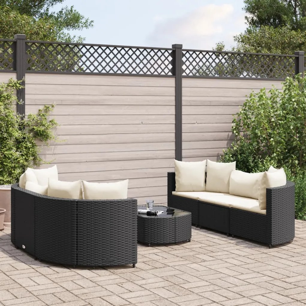 Set divani da giardino con cuscini 7pz nero polyrattan