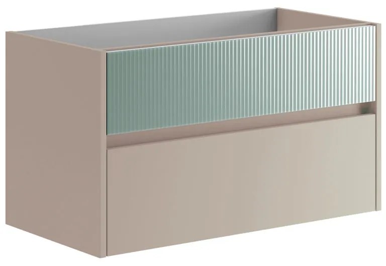 Mobile da bagno sotto lavabo Niwa sabbia frontale in vetro verde timo laccato opaco L 89.5 x H 50 x P 45.5 cm 2 cassetti, lavabo non incluso