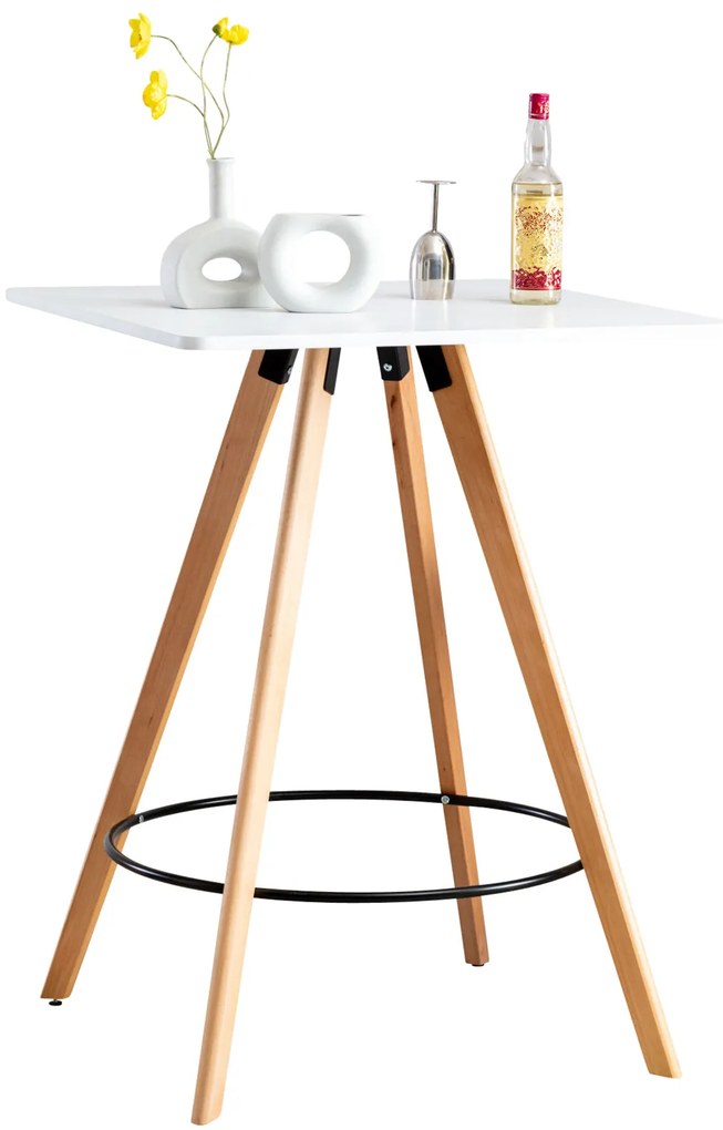 Tavolo Da Bar Angolare Nerja İn Legno Di Faggio Con Base Conica A 5 Coni E Salvapavimento - Elegante E Scandinavo / Weiß / Natura (eckig)