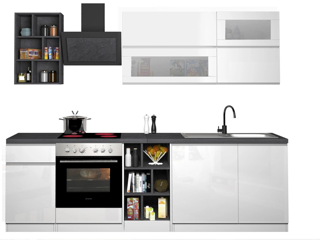 Cucina Lineare Bianca SOLE 256 cm – Moderna, Soft Close, Made in Italy