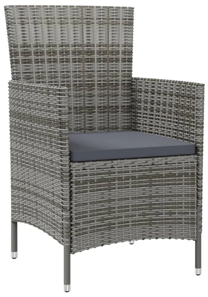 Set da pranzo da esterno 9 pz con cuscini in polyrattan grigio