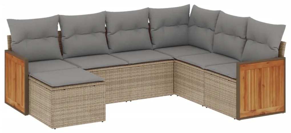 Set Divani da Giardino 7 pz con Cuscini Beige in Polyrattan