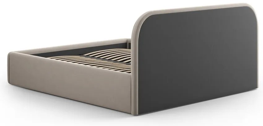 Letto matrimoniale imbottito marrone chiaro con contenitore con rete inclusa 160x200 cm Juno – Windsor &amp; Co Sofas