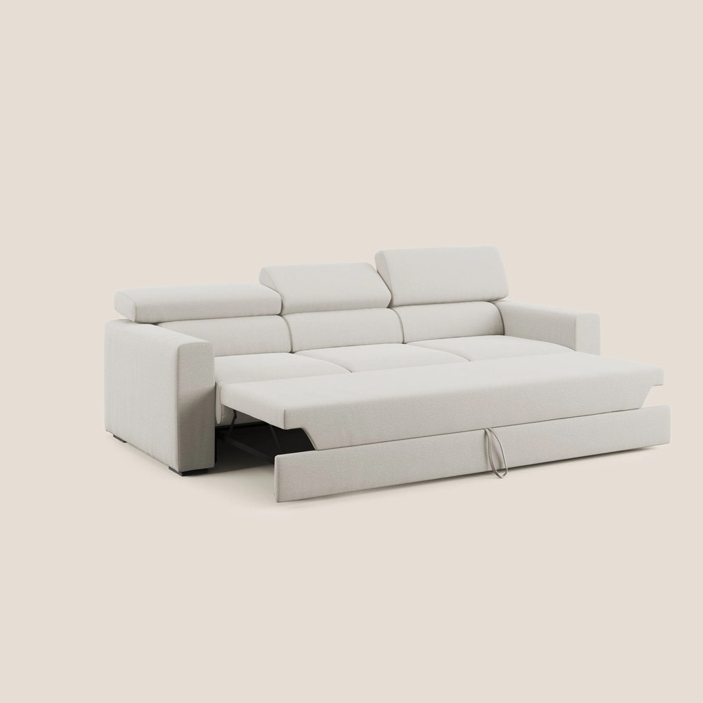 Dylan divano a 3 sedute con pouf estraibile poggiapiedi in tessuto fiammato simil cotone impermeabile T19 panna