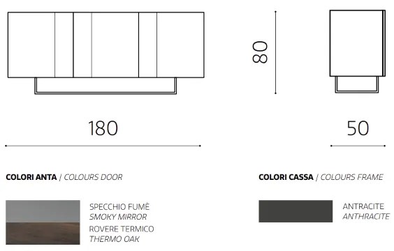 Madia 3 ante in legno 180 cm Rovere Termico piedini sagomati - ROMEO