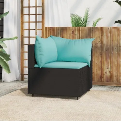 Divano Angolare da Giardino con Cuscini in Polyrattan Nero