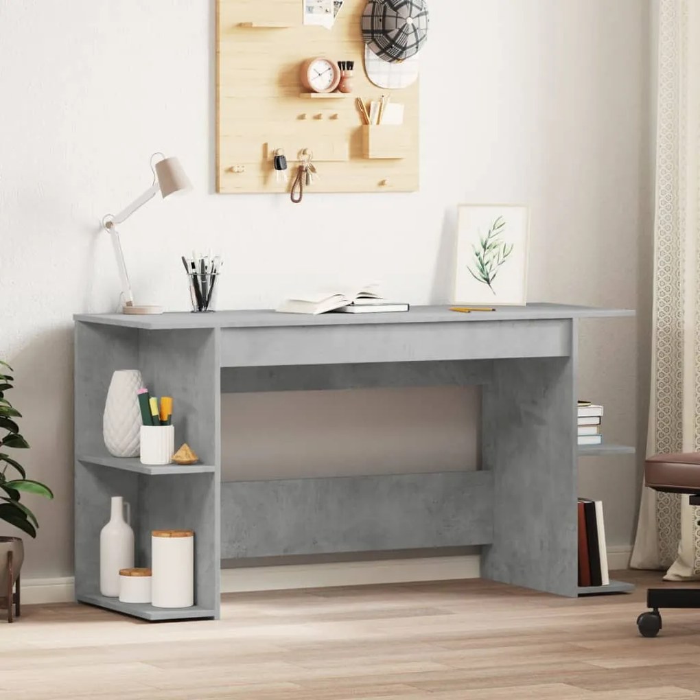 Scrivania grigio cemento 140x50x75 cm in legno multistrato