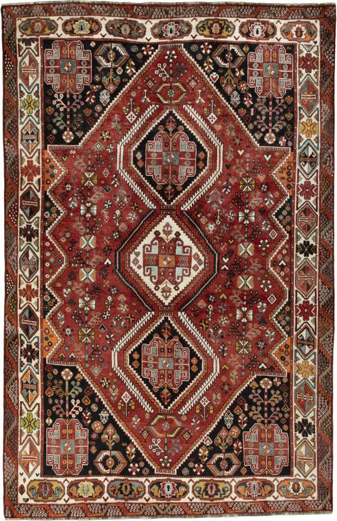 Shiraz Tappeto 180 x 270 Rosso (Iran) Annodato A Mano