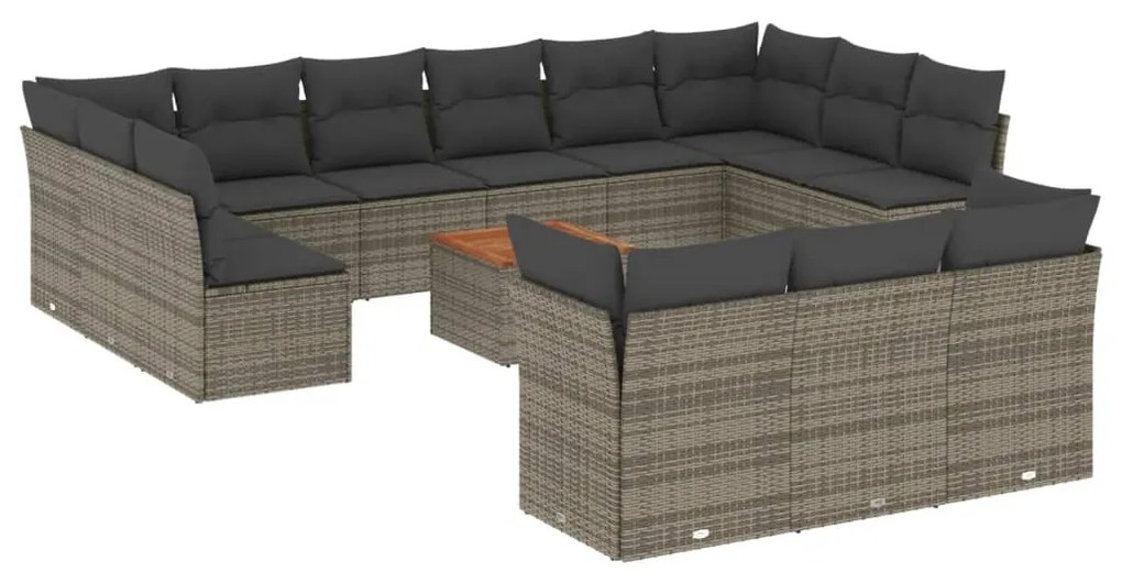 Set divani da giardino 14pz con cuscini in polyrattan grigio