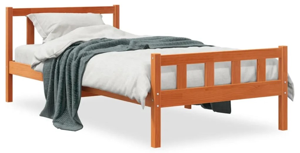 Letto Senza Materasso Marrone Cera 90x190 Cm İn Legno Di Pino /