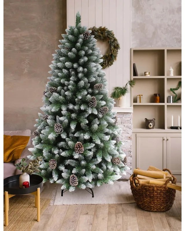 Albero di Natale artificiale Norway pigne innevato verde H 210 cm x ø 115 cm