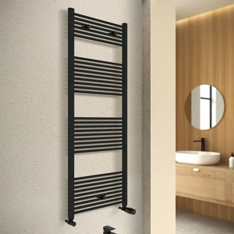 Termoarredo design nero opaco L 60x170 interasse 55 cm con Kit valvole