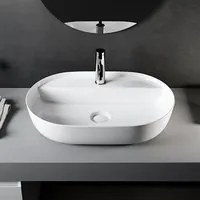 Lavabo da appoggio ovale in ceramica bianco lucido serie DRV cm 50,5x40 con foro rubinetto