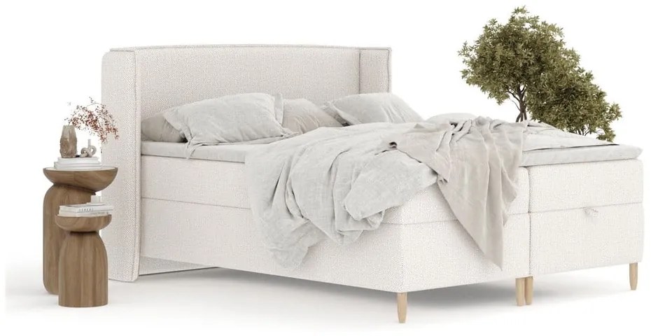 Letto boxspring crema con spazio contenitivo 200x200 cm Monpelli - Maison de Rêve