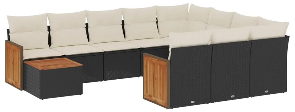 Set Divani da Giardino 11 pz con Cuscini in Polyrattan Nero