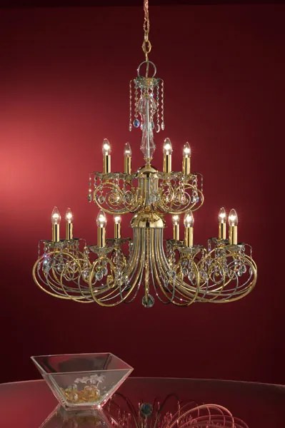 12-light chandelier gold and crystal- 712/8+4 Luxury Crystal - Arredo Luce Oro 24 kt