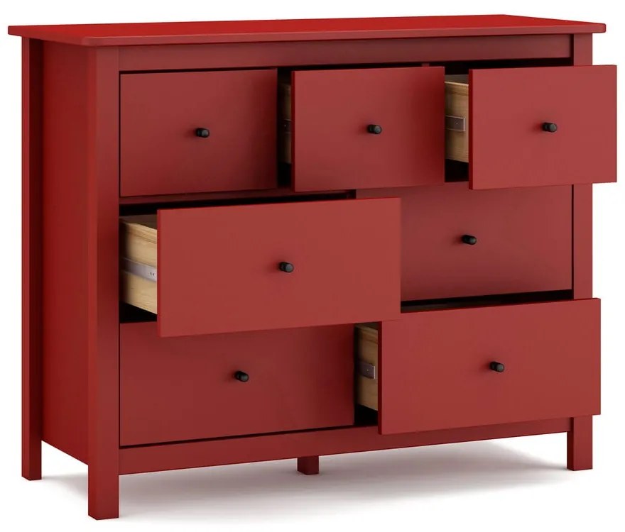 Cassettiera bassa rossa in legno di pino 110x80 cm Misti - Marckeric