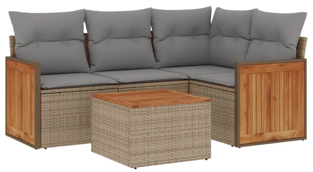 Set divano da giardino 5 pz con cuscini beige in polyrattan