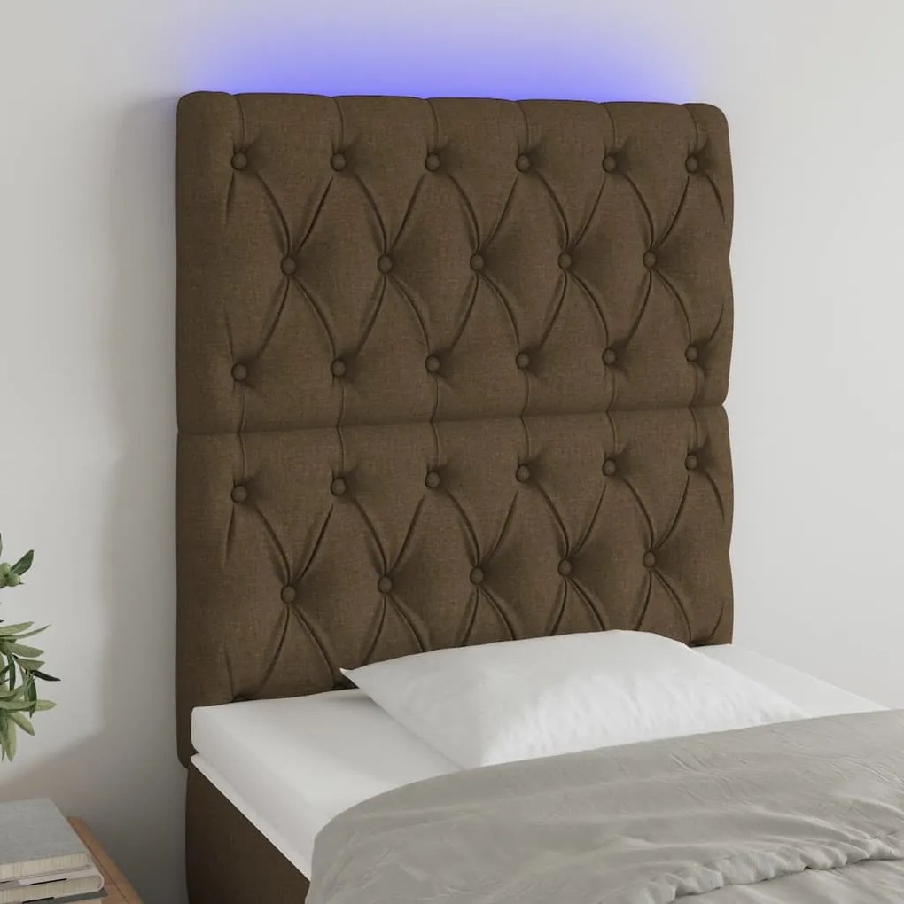 Testiera A Led Marrone Scuro 80x7x118/128 Cm İn Tessuto /