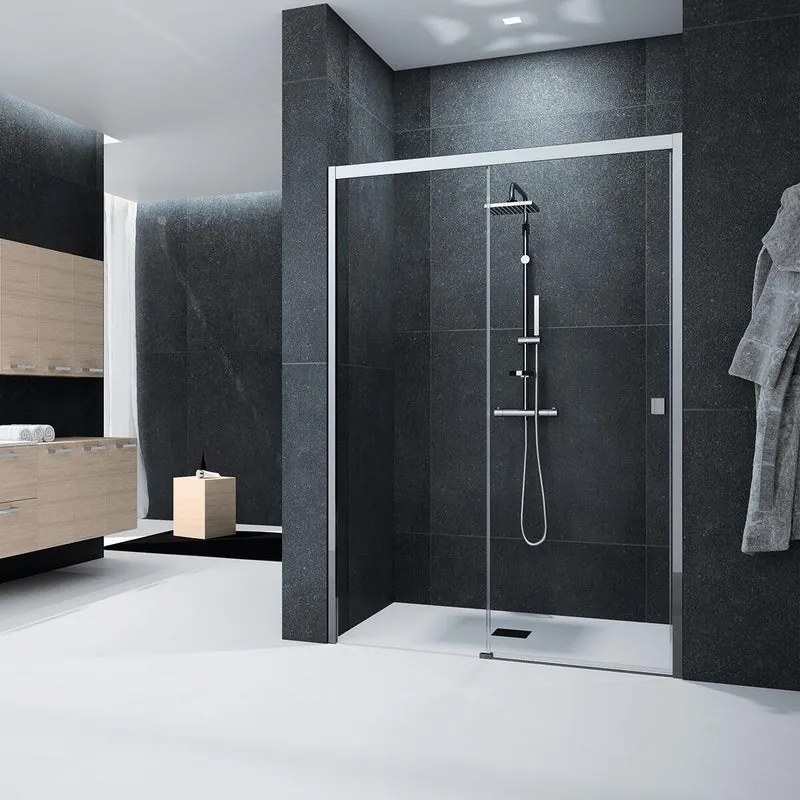 Porta doccia scorrevole L 97-101 cm x H 200 cm per nicchia in vetro trasparente SP. 6 mm, profilo lucido cromo, serie Glam
