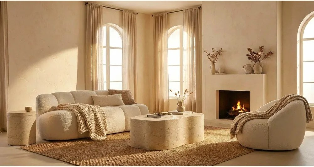 Divano bianco con rivestimento in bouclé 145 cm Ball – Mauro Ferretti