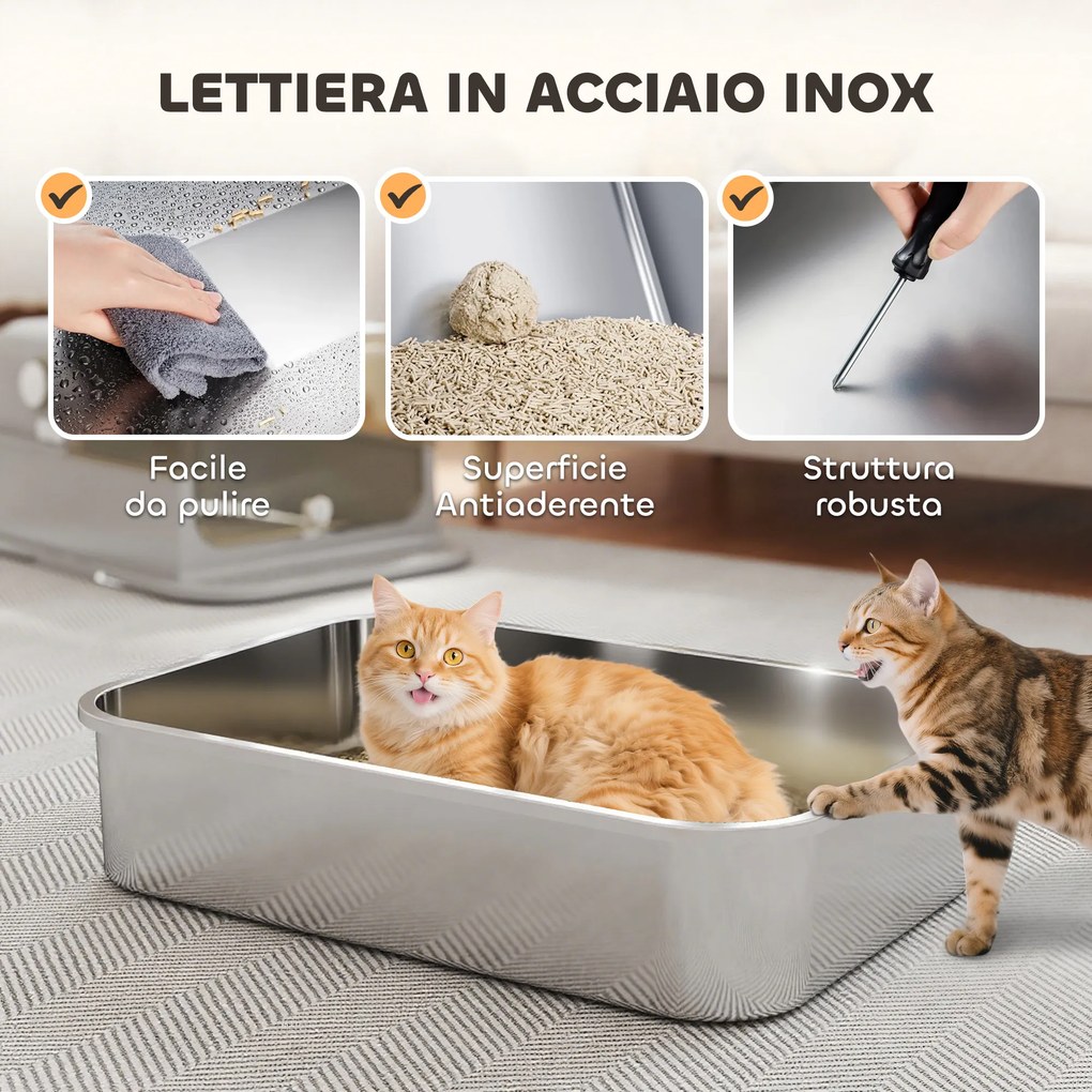 Lettiera Chiusa per Gatti XXL a 2 Porte 70x50x46,5 cm Vaschetta in Acciaio Inox Grigio...